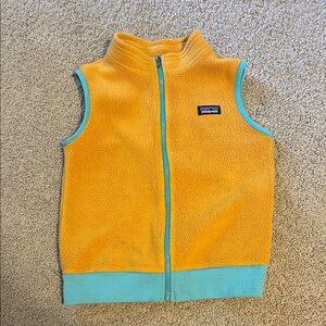 Patagonia 5T Vibrant Orange Fleece Vest with Aqua Accents